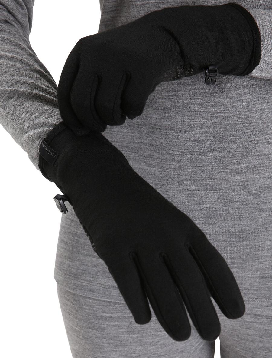 Black Icebreaker Unisex Merino Quantum Men\'s Gloves | AU 1058BEXC